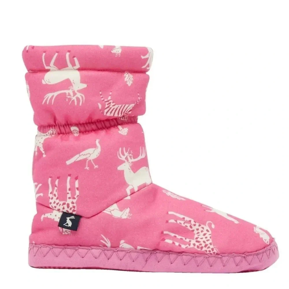 Joules Girls pink animal print Padabout Slipper Sock size xlarge 4-5